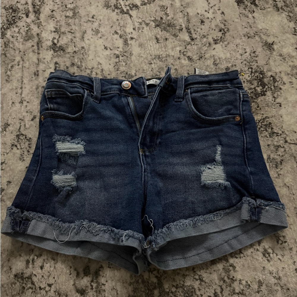 Celebrity Pink Dark Blue Distressed Frayed Denim Shorts